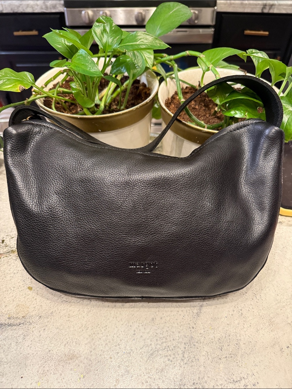 margot Black Pebbled Leather Shoulder Bag